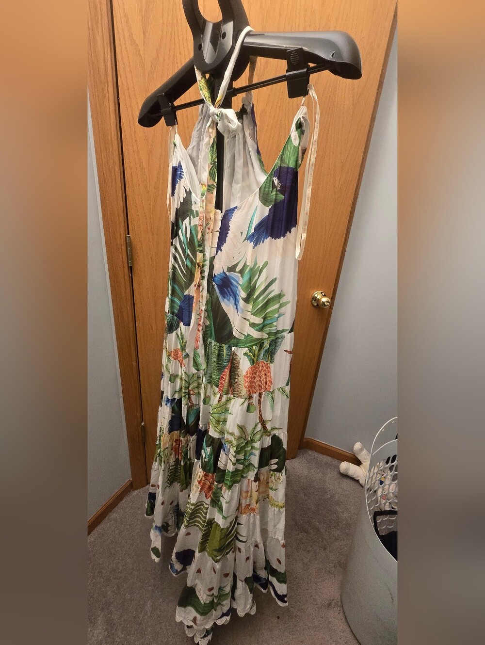 FARM Rio Tropical Floral Halter Maxi Dress in White, Green & Blue - Picture 6 of 7